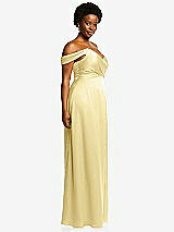 Side View Thumbnail - Pale Yellow Off-the-Shoulder Flounce Sleeve Empire Waist Gown with Front Slit