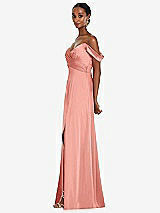 Alt View 2 Thumbnail - Rose - PANTONE Rose Quartz Off-the-Shoulder Flounce Sleeve Empire Waist Gown with Front Slit