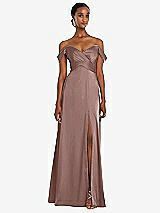 Alt View 1 Thumbnail - Sienna Off-the-Shoulder Flounce Sleeve Empire Waist Gown with Front Slit