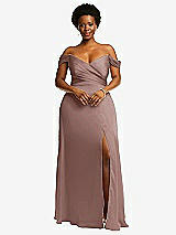 Front View Thumbnail - Sienna Off-the-Shoulder Flounce Sleeve Empire Waist Gown with Front Slit