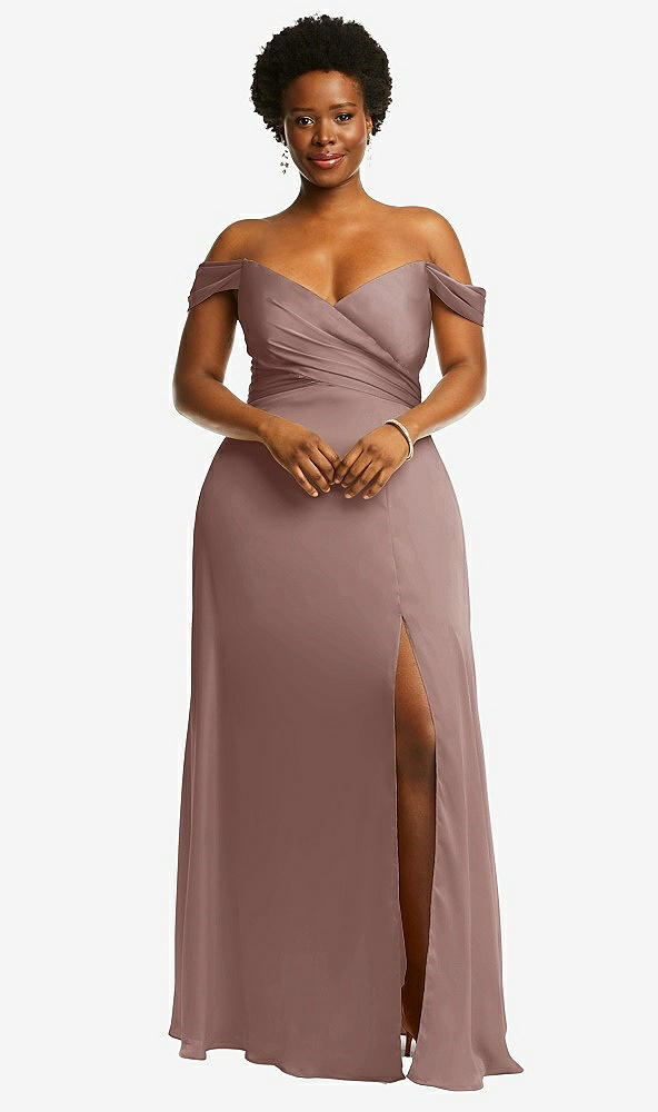 Front View - Sienna Off-the-Shoulder Flounce Sleeve Empire Waist Gown with Front Slit