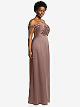 Side View Thumbnail - Sienna Off-the-Shoulder Flounce Sleeve Empire Waist Gown with Front Slit