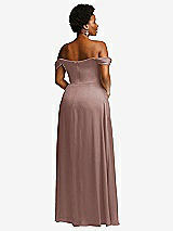 Rear View Thumbnail - Sienna Off-the-Shoulder Flounce Sleeve Empire Waist Gown with Front Slit