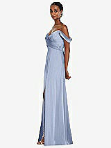 Alt View 2 Thumbnail - Sky Blue Off-the-Shoulder Flounce Sleeve Empire Waist Gown with Front Slit