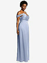 Side View Thumbnail - Sky Blue Off-the-Shoulder Flounce Sleeve Empire Waist Gown with Front Slit