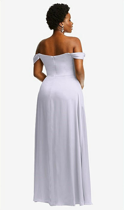 Off-the-Shoulder Flounce Sleeve Empire Waist Gown with Front Slit