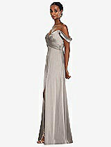 Alt View 2 Thumbnail - Taupe Off-the-Shoulder Flounce Sleeve Empire Waist Gown with Front Slit