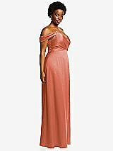 Side View Thumbnail - Terracotta Copper Off-the-Shoulder Flounce Sleeve Empire Waist Gown with Front Slit