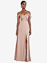 Alt View 1 Thumbnail - Toasted Sugar Off-the-Shoulder Flounce Sleeve Empire Waist Gown with Front Slit