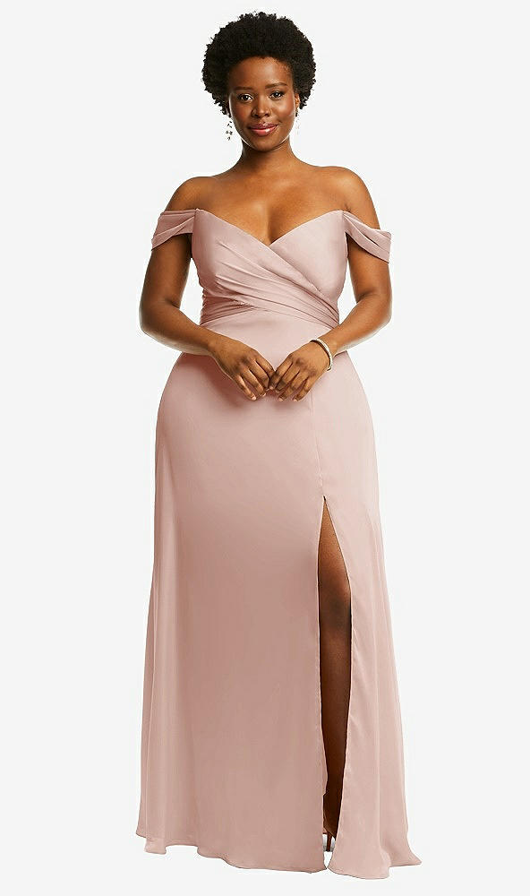 Front View - Toasted Sugar Off-the-Shoulder Flounce Sleeve Empire Waist Gown with Front Slit