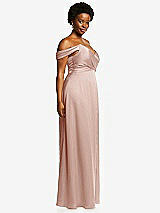 Side View Thumbnail - Toasted Sugar Off-the-Shoulder Flounce Sleeve Empire Waist Gown with Front Slit