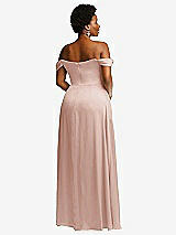 Rear View Thumbnail - Toasted Sugar Off-the-Shoulder Flounce Sleeve Empire Waist Gown with Front Slit
