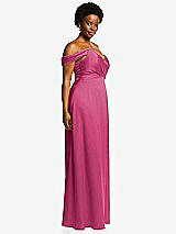 Side View Thumbnail - Tea Rose Off-the-Shoulder Flounce Sleeve Empire Waist Gown with Front Slit