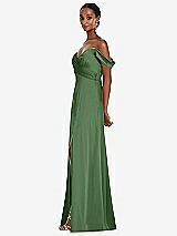 Alt View 2 Thumbnail - Vineyard Green Off-the-Shoulder Flounce Sleeve Empire Waist Gown with Front Slit