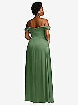 Rear View Thumbnail - Vineyard Green Off-the-Shoulder Flounce Sleeve Empire Waist Gown with Front Slit
