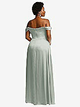 Rear View Thumbnail - Willow Green Off-the-Shoulder Flounce Sleeve Empire Waist Gown with Front Slit