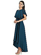 Side View Thumbnail - Atlantic Blue Blouson Bodice Deep V-Back High Low Dress with Flutter Sleeves