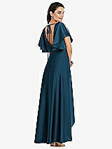 Rear View Thumbnail - Atlantic Blue Blouson Bodice Deep V-Back High Low Dress with Flutter Sleeves