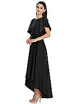 Side View Thumbnail - Black Blouson Bodice Deep V-Back High Low Dress with Flutter Sleeves