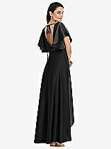 Rear View Thumbnail - Black Blouson Bodice Deep V-Back High Low Dress with Flutter Sleeves