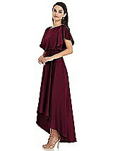 Side View Thumbnail - Cabernet Blouson Bodice Deep V-Back High Low Dress with Flutter Sleeves