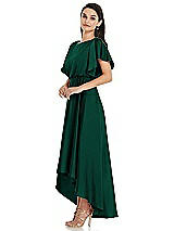 Side View Thumbnail - Hunter Green Blouson Bodice Deep V-Back High Low Dress with Flutter Sleeves