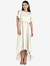 Front View Thumbnail - Ivory Blouson Bodice Deep V-Back High Low Dress with Flutter Sleeves