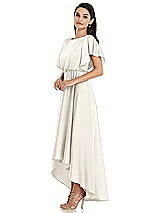 Side View Thumbnail - Ivory Blouson Bodice Deep V-Back High Low Dress with Flutter Sleeves