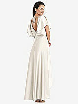 Rear View Thumbnail - Ivory Blouson Bodice Deep V-Back High Low Dress with Flutter Sleeves