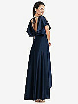 Rear View Thumbnail - Midnight Navy Blouson Bodice Deep V-Back High Low Dress with Flutter Sleeves