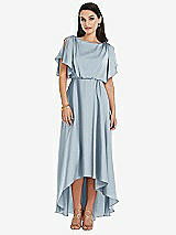 Front View Thumbnail - Mist Blouson Bodice Deep V-Back High Low Dress with Flutter Sleeves