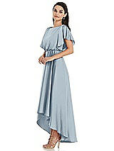 Side View Thumbnail - Mist Blouson Bodice Deep V-Back High Low Dress with Flutter Sleeves