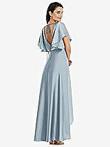 Rear View Thumbnail - Mist Blouson Bodice Deep V-Back High Low Dress with Flutter Sleeves