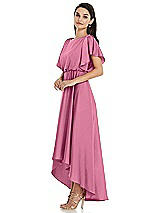 Side View Thumbnail - Orchid Pink Blouson Bodice Deep V-Back High Low Dress with Flutter Sleeves
