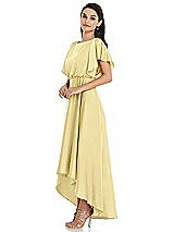 Side View Thumbnail - Pale Yellow Blouson Bodice Deep V-Back High Low Dress with Flutter Sleeves