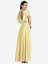 Rear View Thumbnail - Pale Yellow Blouson Bodice Deep V-Back High Low Dress with Flutter Sleeves