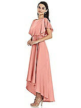 Side View Thumbnail - Rose - PANTONE Rose Quartz Blouson Bodice Deep V-Back High Low Dress with Flutter Sleeves