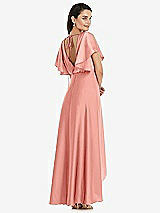 Rear View Thumbnail - Rose - PANTONE Rose Quartz Blouson Bodice Deep V-Back High Low Dress with Flutter Sleeves