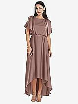 Front View Thumbnail - Sienna Blouson Bodice Deep V-Back High Low Dress with Flutter Sleeves