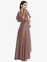 Rear View Thumbnail - Sienna Blouson Bodice Deep V-Back High Low Dress with Flutter Sleeves