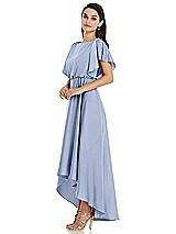 Side View Thumbnail - Sky Blue Blouson Bodice Deep V-Back High Low Dress with Flutter Sleeves