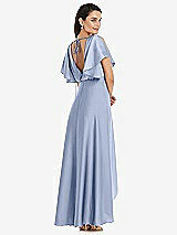 Rear View Thumbnail - Sky Blue Blouson Bodice Deep V-Back High Low Dress with Flutter Sleeves