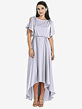 Front View Thumbnail - Silver Dove Blouson Bodice Deep V-Back High Low Dress with Flutter Sleeves