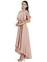 Side View Thumbnail - Toasted Sugar Blouson Bodice Deep V-Back High Low Dress with Flutter Sleeves