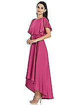 Side View Thumbnail - Tea Rose Blouson Bodice Deep V-Back High Low Dress with Flutter Sleeves