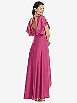 Rear View Thumbnail - Tea Rose Blouson Bodice Deep V-Back High Low Dress with Flutter Sleeves