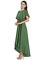 Side View Thumbnail - Vineyard Green Blouson Bodice Deep V-Back High Low Dress with Flutter Sleeves