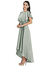 Side View Thumbnail - Willow Green Blouson Bodice Deep V-Back High Low Dress with Flutter Sleeves