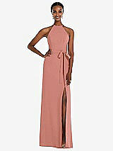 Rear View Thumbnail - Desert Rose Halter Criss Cross Cutout Back Maxi Dress