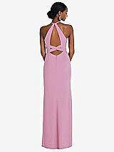 Front View Thumbnail - Powder Pink Halter Criss Cross Cutout Back Maxi Dress